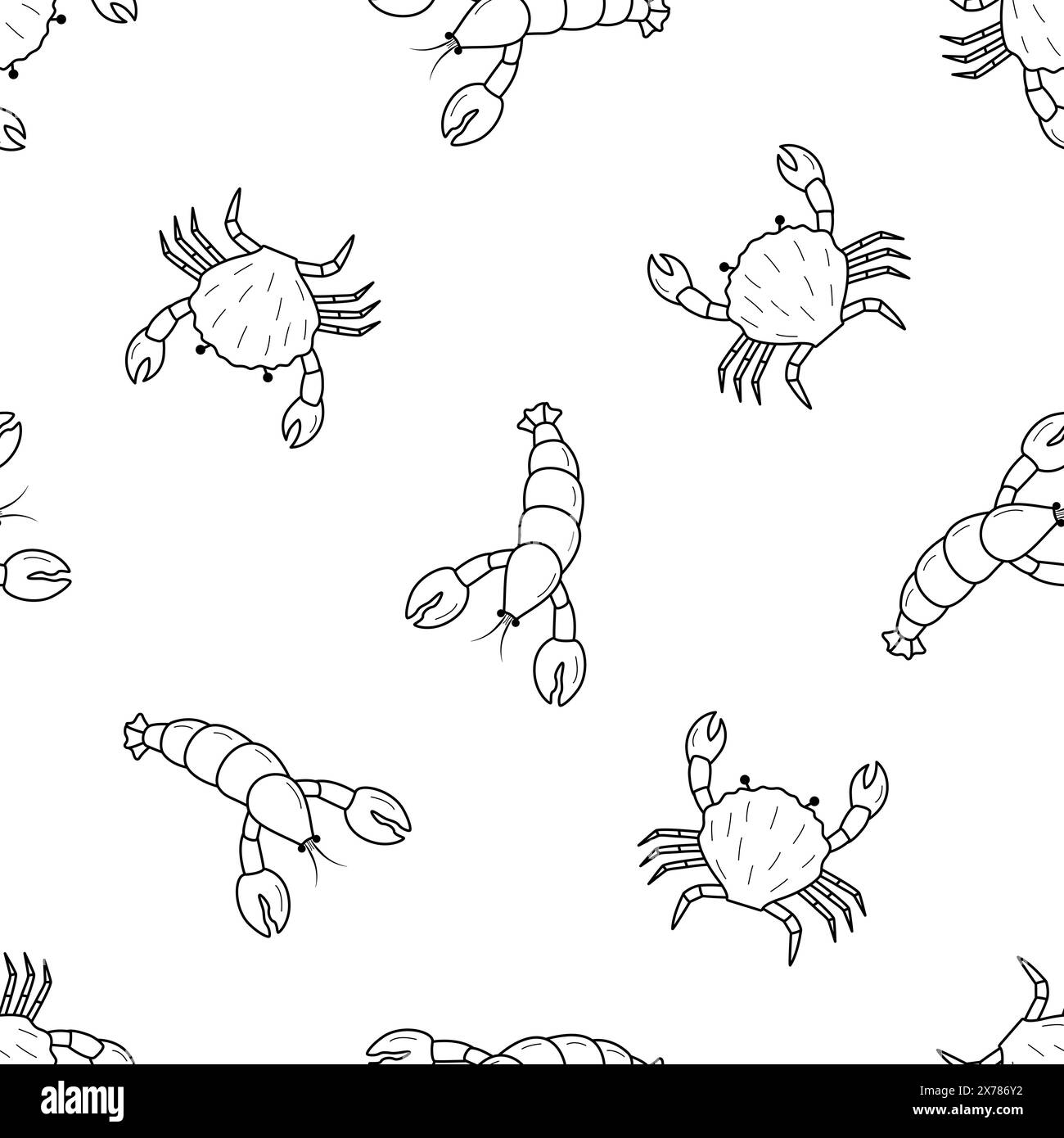 Lobsters and crabs doodle style seamless pattern. Vector illustration ...
