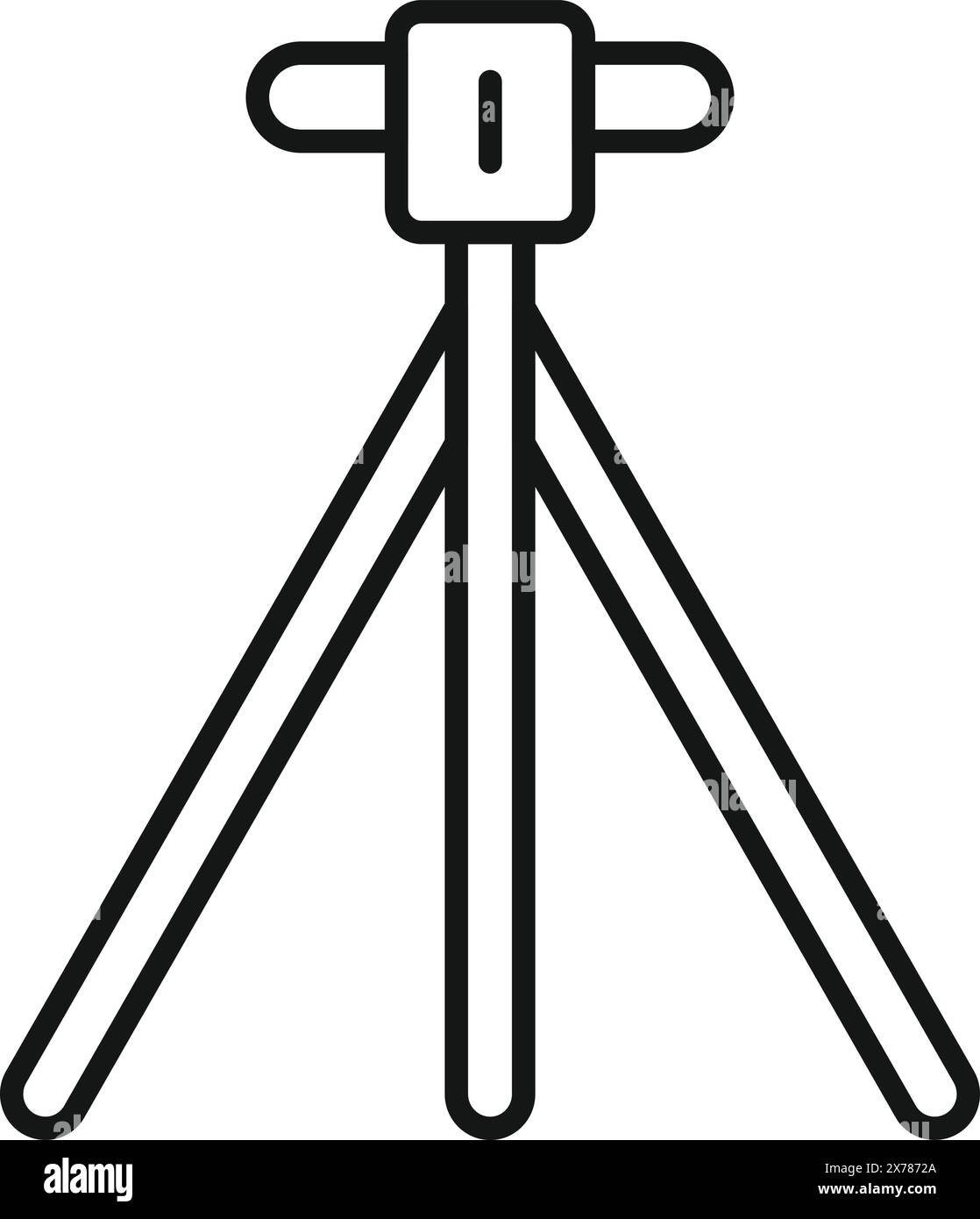 Simple line illustration of a tripod stand, isolated on white, used for