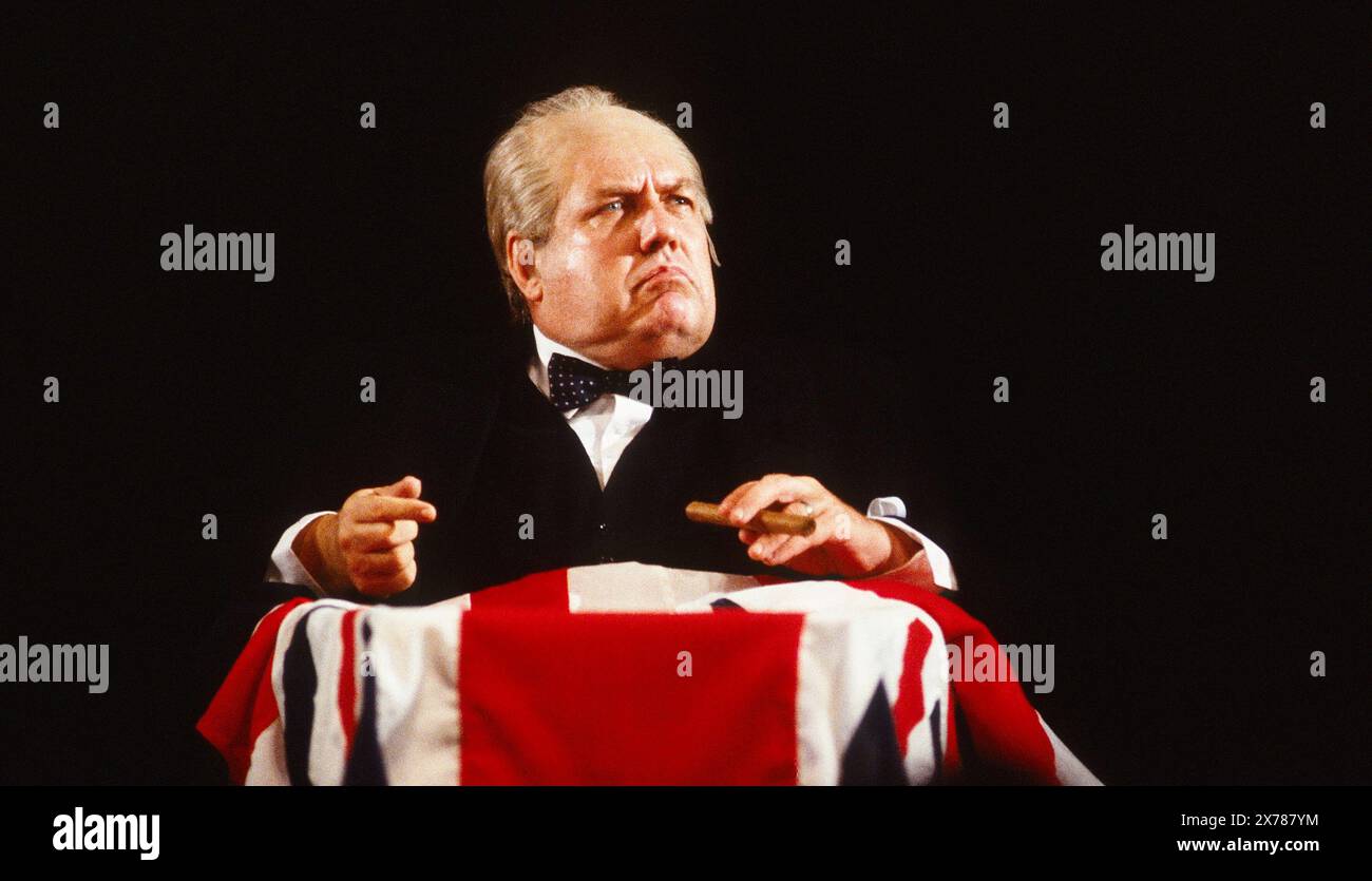 Colin Welland (Winston Churchill) in THE CHURCHILL PLAY by Howard Brenton at the Royal Shakespeare Company (RSC), Barbican Theatre, London EC2 30/11/1988  design:  Kit Surrey  lighting: Mark Henderson  director: Barry Kyle Stock Photo