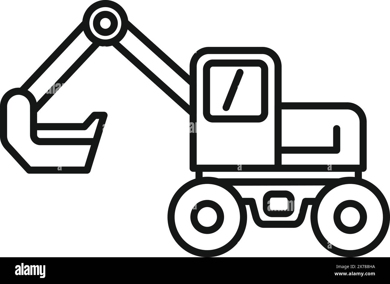 Black and white line art icon of an excavator, ideal for web and mobile ...