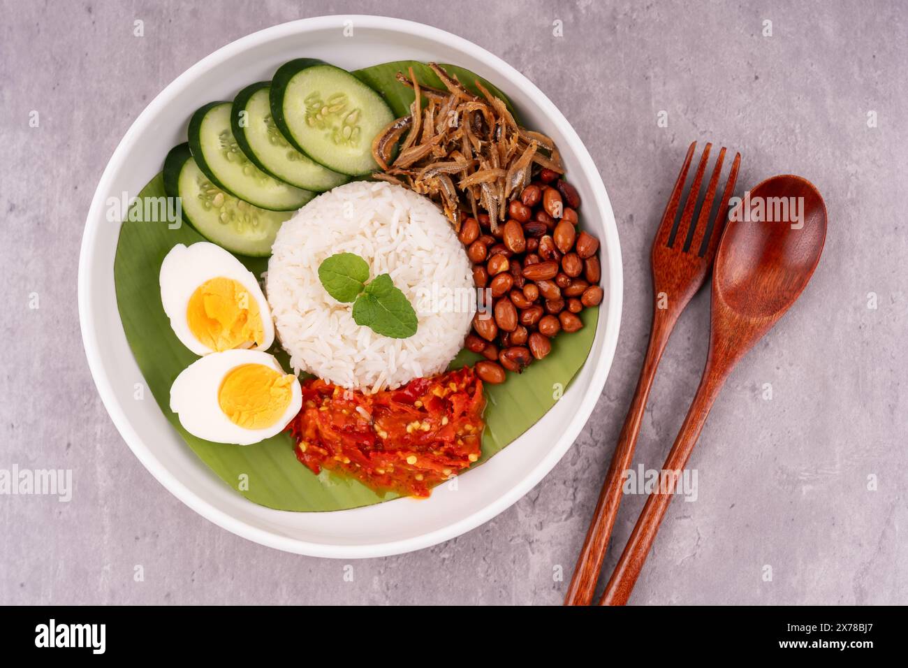 High angle view of fatty rice nasi lemak Malaysian food Stock Photo - Alamy