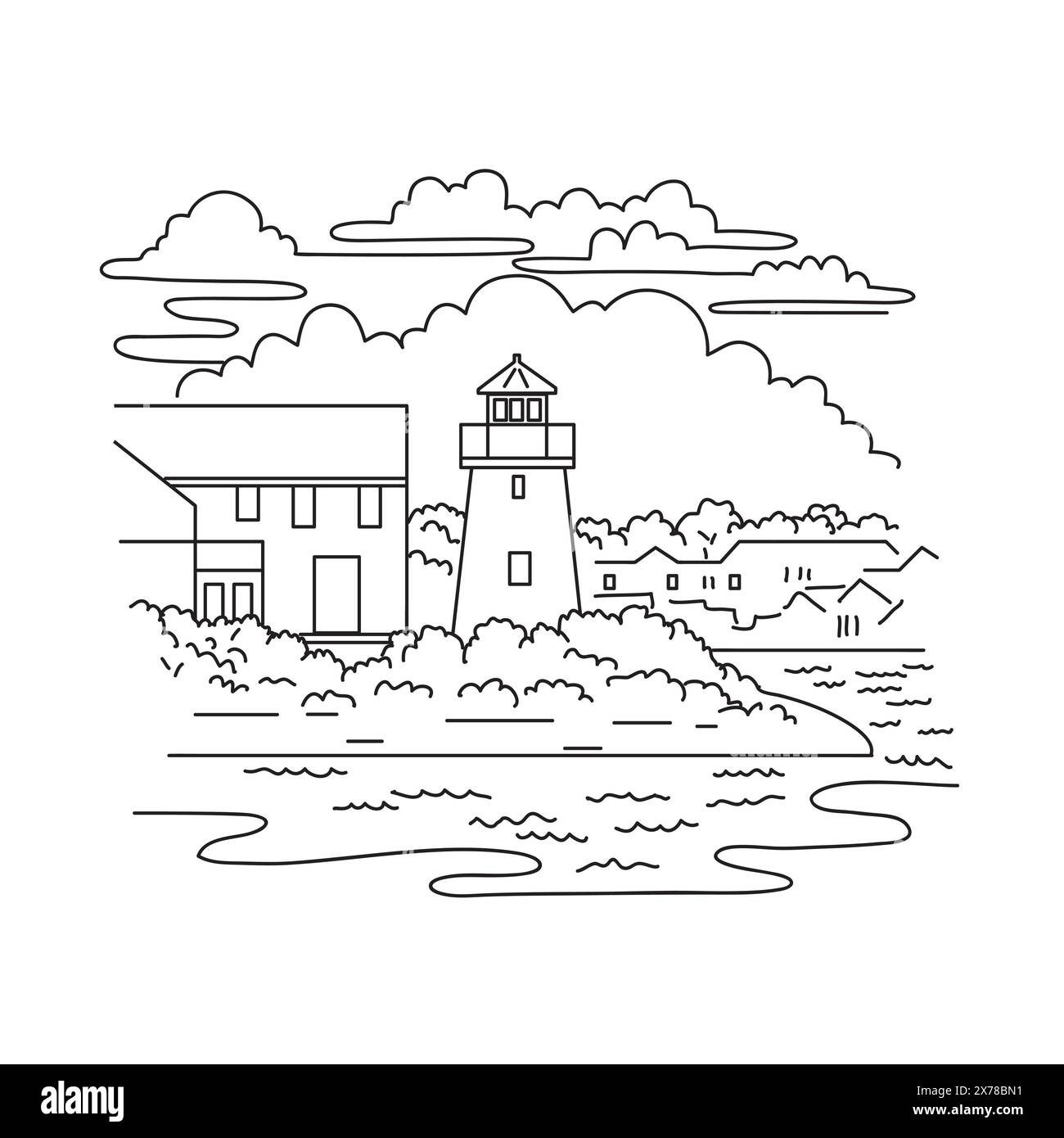 Mono line illustration of Hyannis Rear Range Light, also known as the Hyannis Harbor Light or
