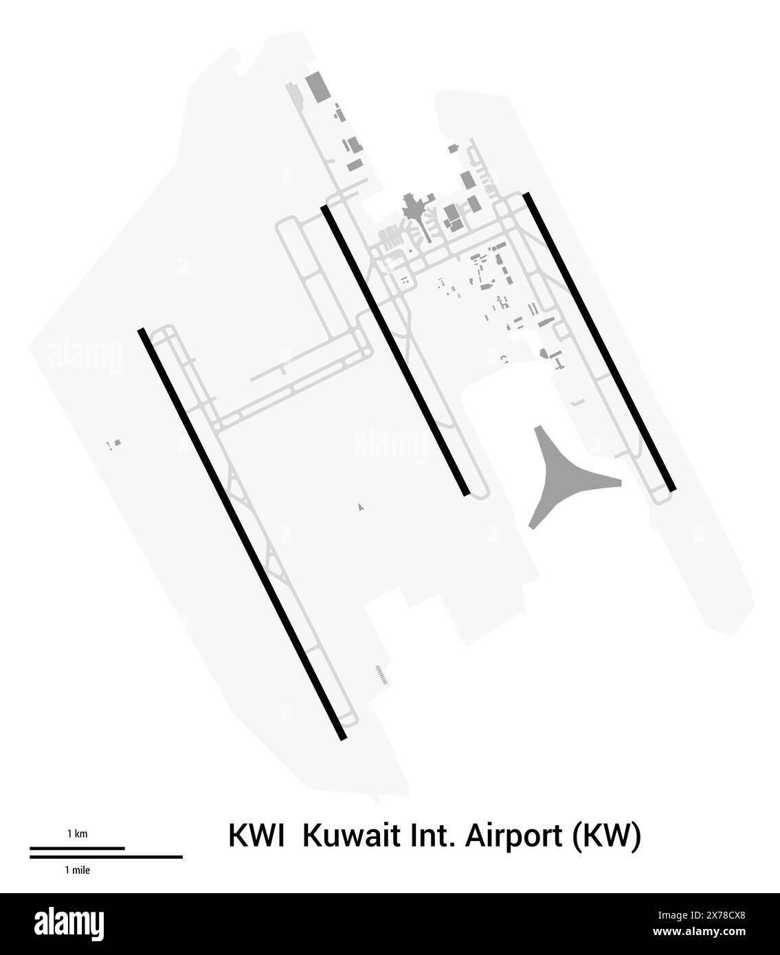Map of Kuwait International Airport (Kuwait). IATAcode KWI. Airport diagram with runways