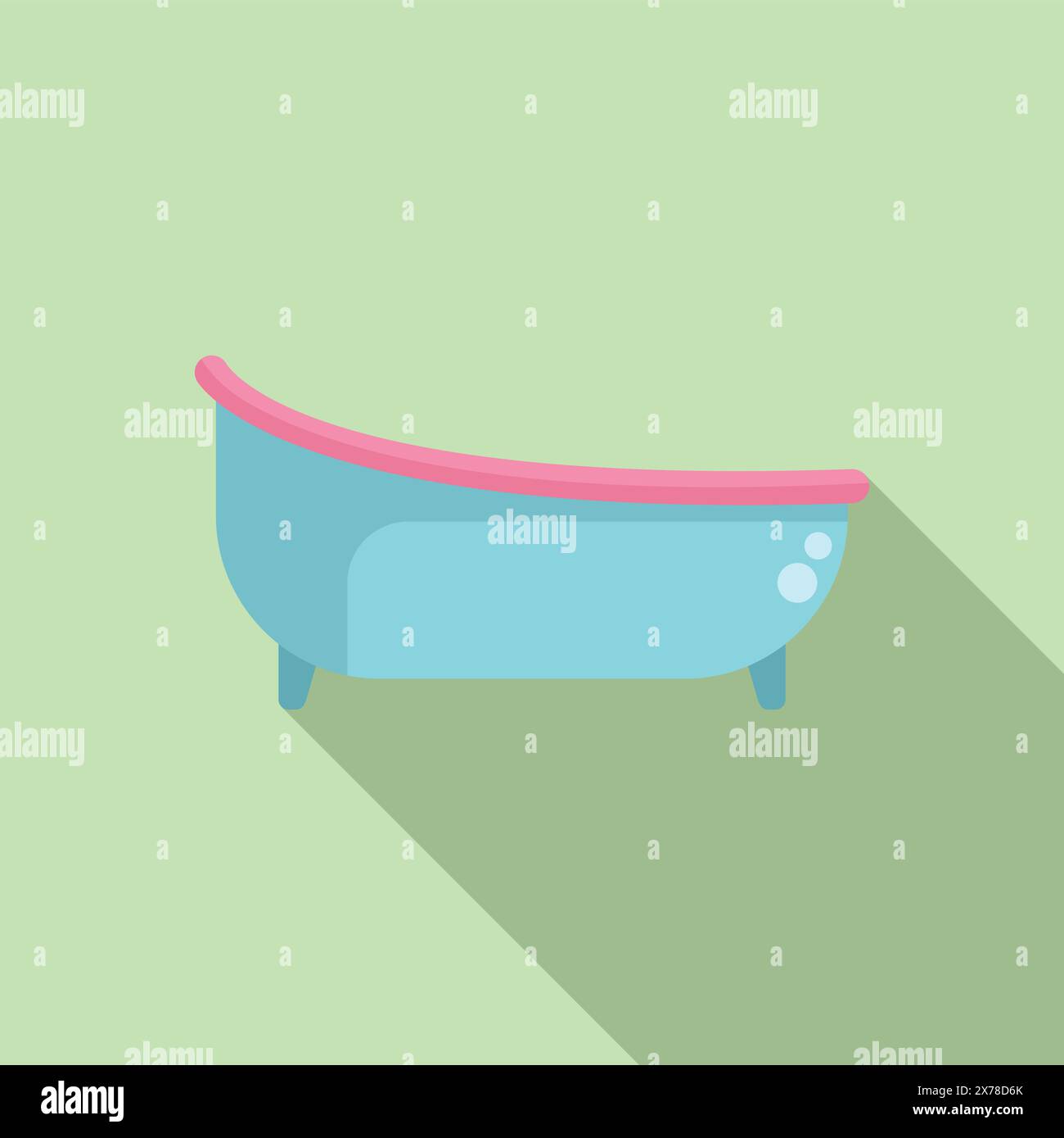 Minimalist flat design of a classic blue clawfoot bathtub with pink rim ...