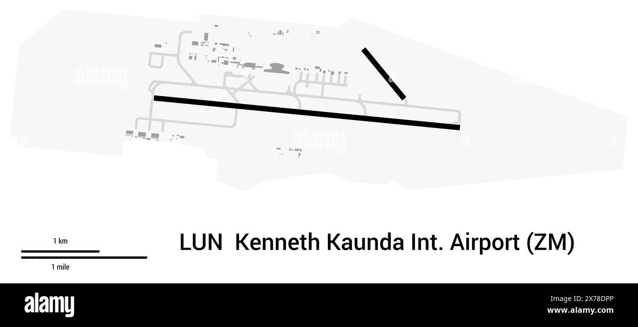 Map of Kenneth Kaunda International Airport in Lusaka (Zambia). IATA-code: LUN. Map Data from OpenStreetMap Stock Photo