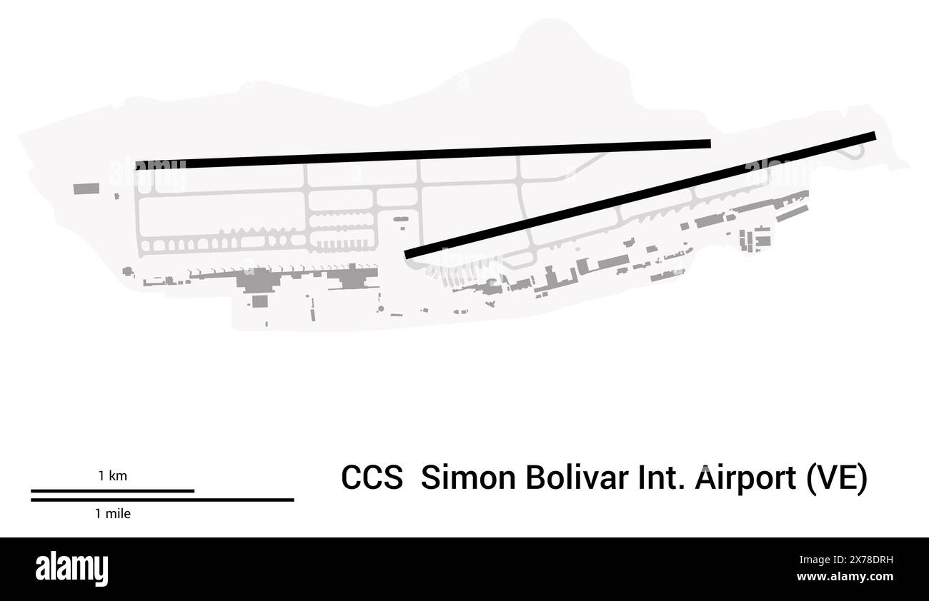 Map of Simon Bolivar International Airport in Caracas (Venezuela). IATA-code: CCS. Map Data from OpenStreetMap Stock Photo