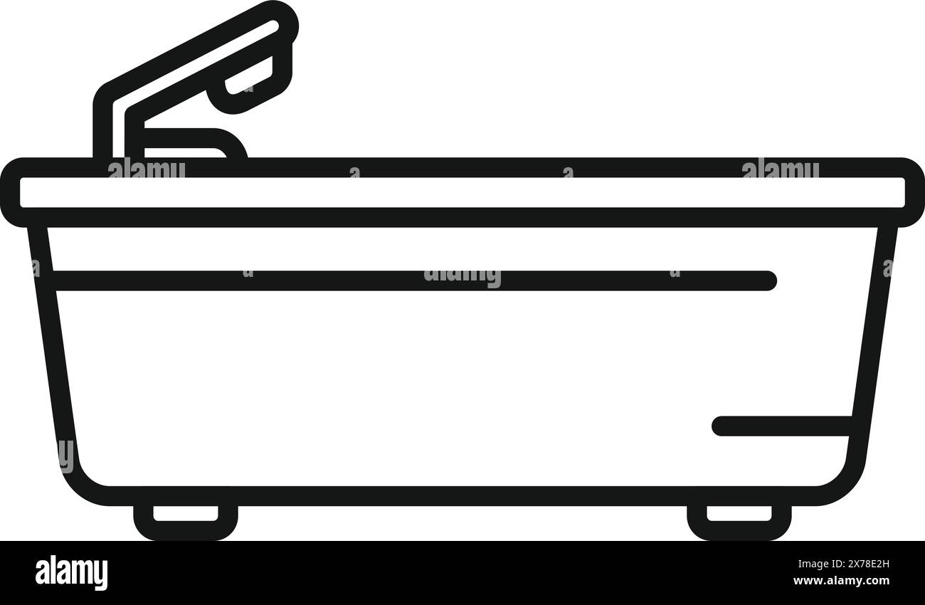 Simple black and white line art of a bathtub, perfect for icons or ...
