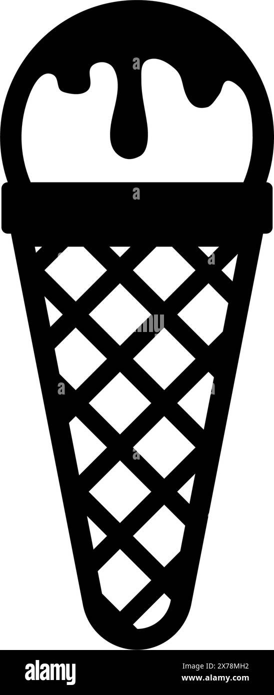 A simple black silhouette of an ice cream cone, representing the ...