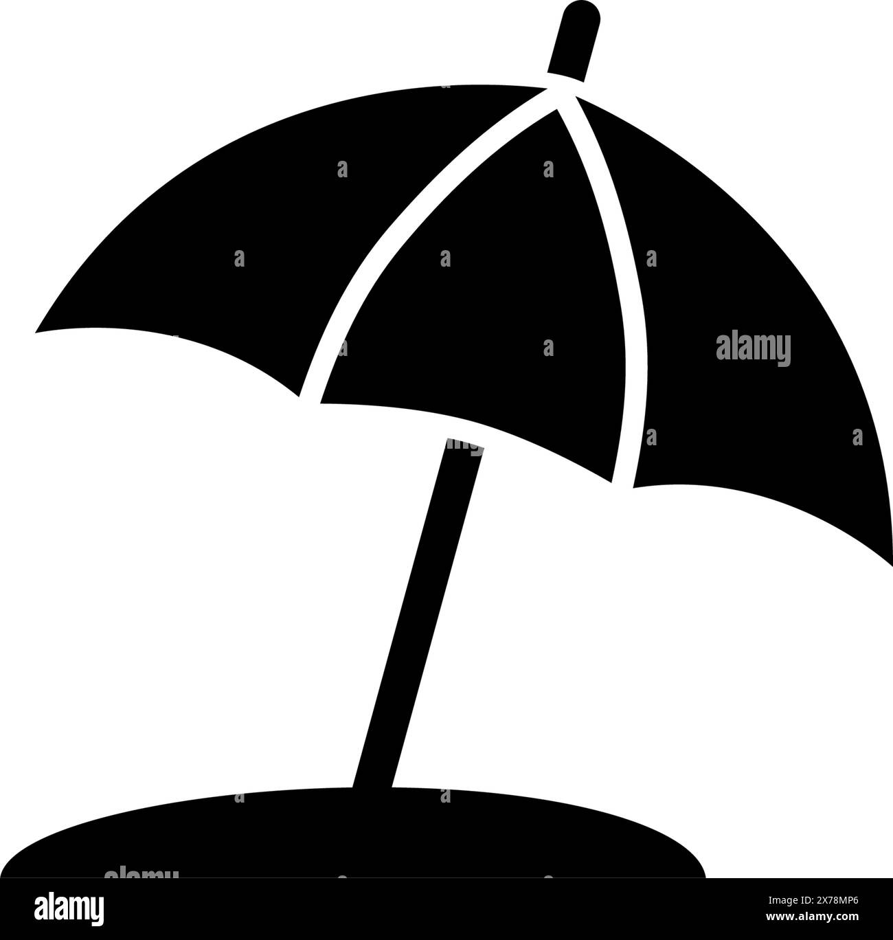A simple black silhouette of a beach umbrella on a white background ...