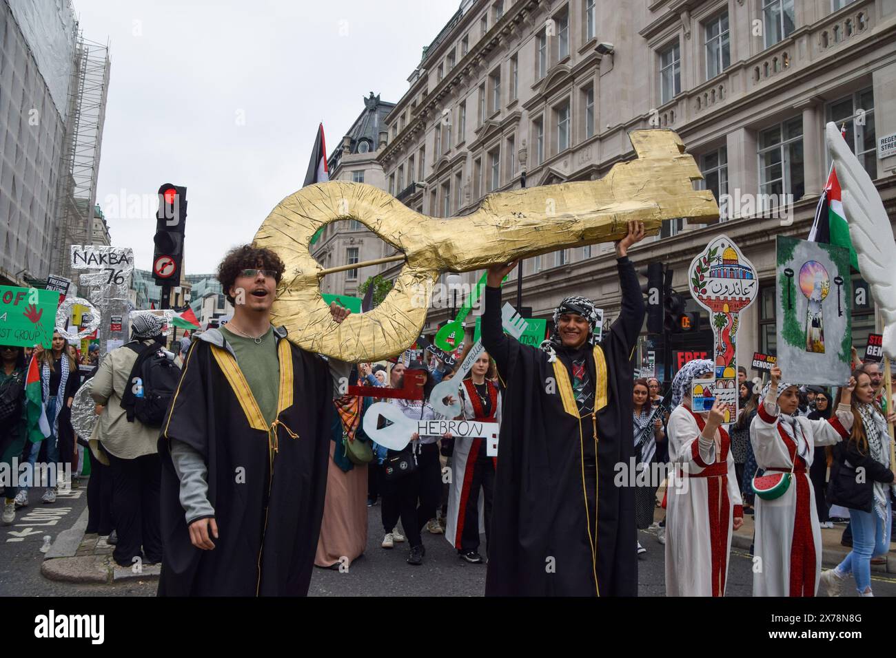 London, UK. 18th May 2024. Pro-Palestine protesters in Regent Street. Thousands of people marched in solidarity with Palestine on the 76th anniversary of the Nakba, as Israel continues its attacks on Gaza. Credit: Vuk Valcic/Alamy Live News Stock Photo