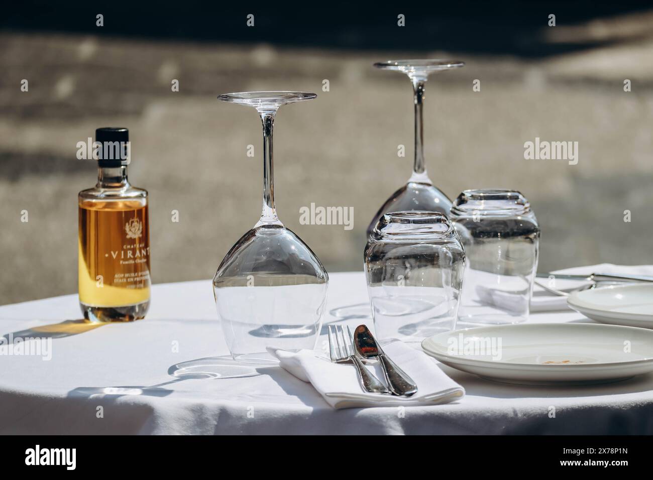 Table in a restaurant in Nice ready for lunch Stock Photo