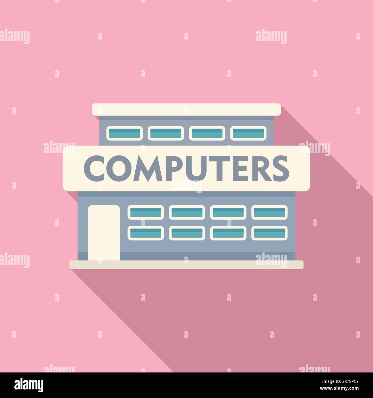 Flat design vector illustration of a stylized computer store with a