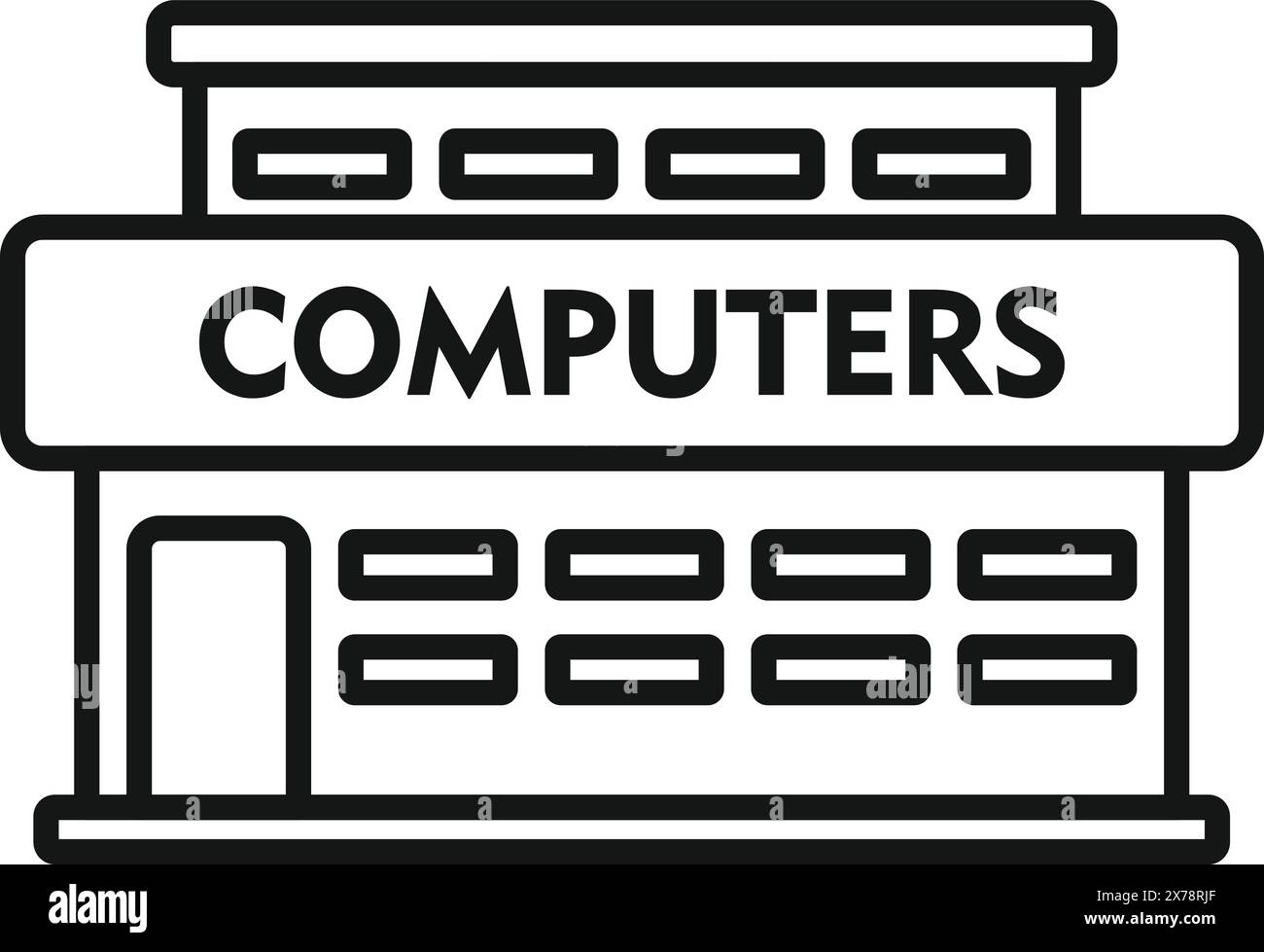 Simple and minimalist computer storefront line drawing icon for ...