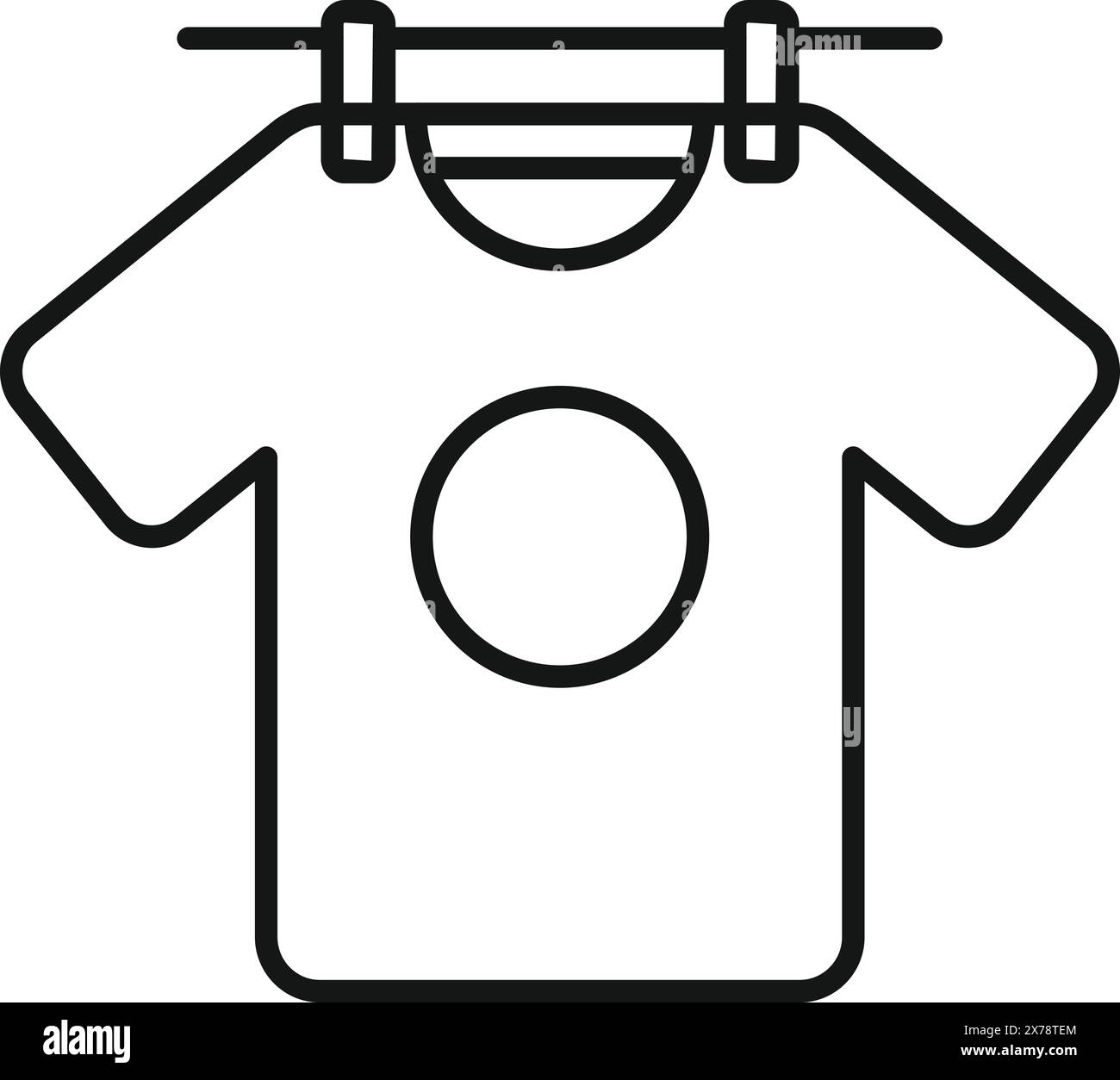 Minimalist black and white vector illustration of a tshirt hanging on a
