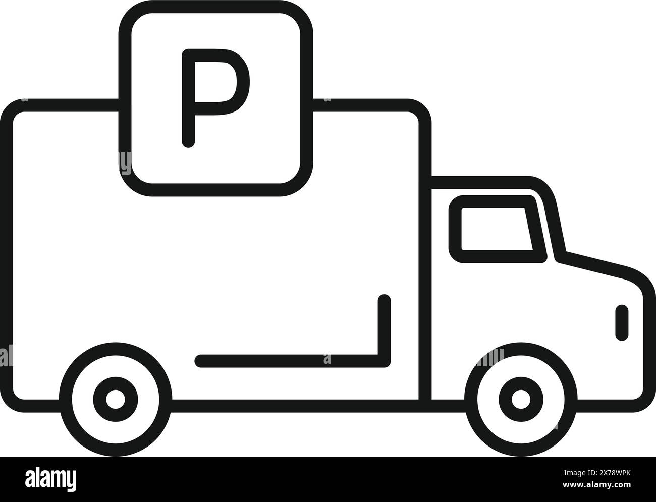 Black and white line art illustration of a delivery truck icon with a ...