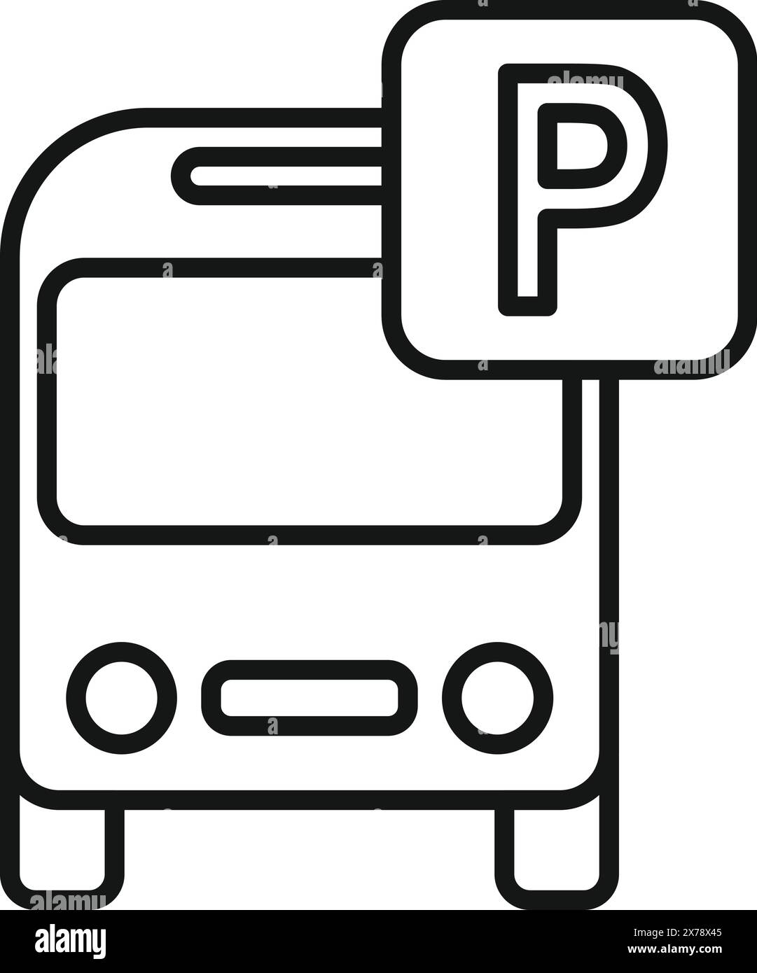 Black and white vector illustration of a bus with a parking sign Stock Vector