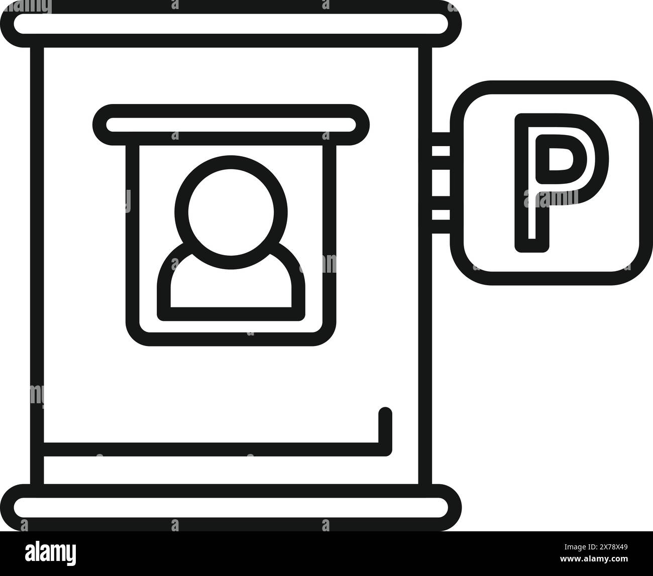 Black and white vector illustration of a parking meter with a profile icon Stock Vector