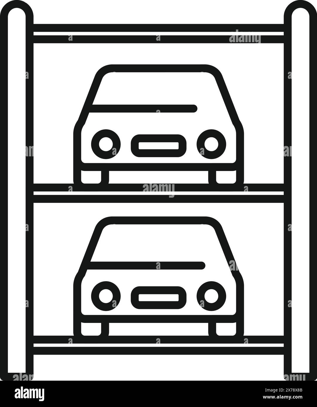 Line art vector illustration of a twotiered mechanical car parking ...