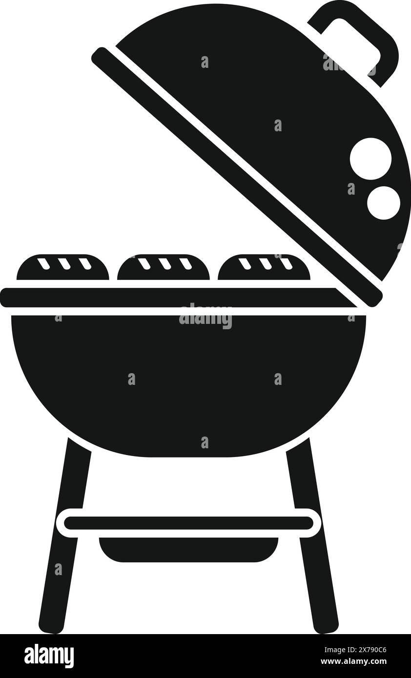 Simplistic black and white vector of a charcoal barbecue grill with a ...
