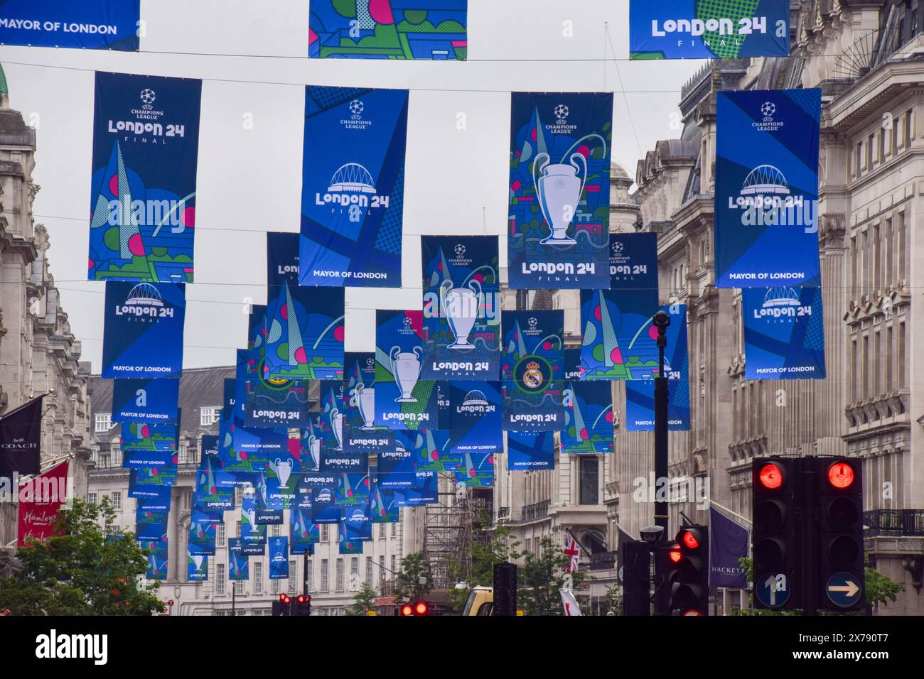 London, UK. 18th May 2024. Banners decorate Regent Street ahead of UEFA ...