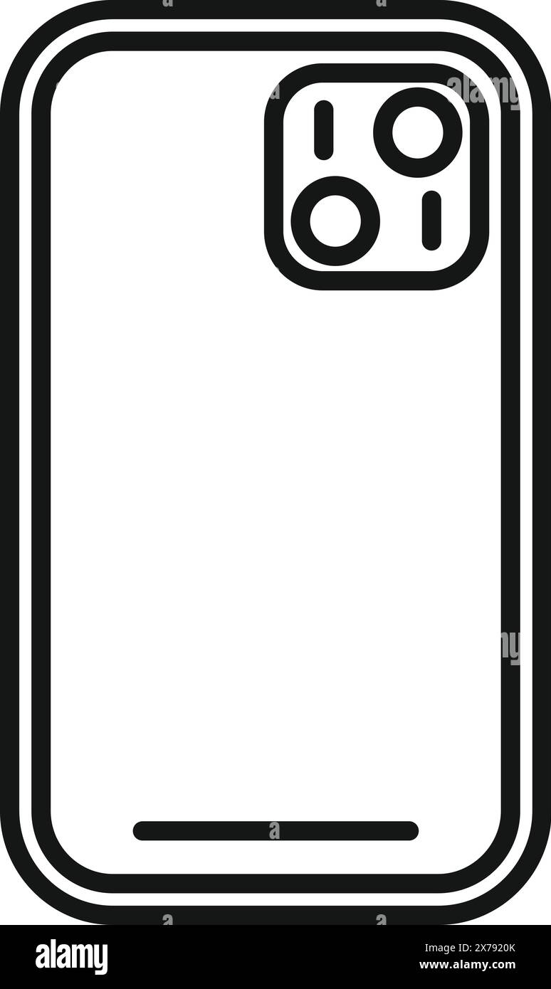 Black and white vector line icon of a modern smartphone with camera ...