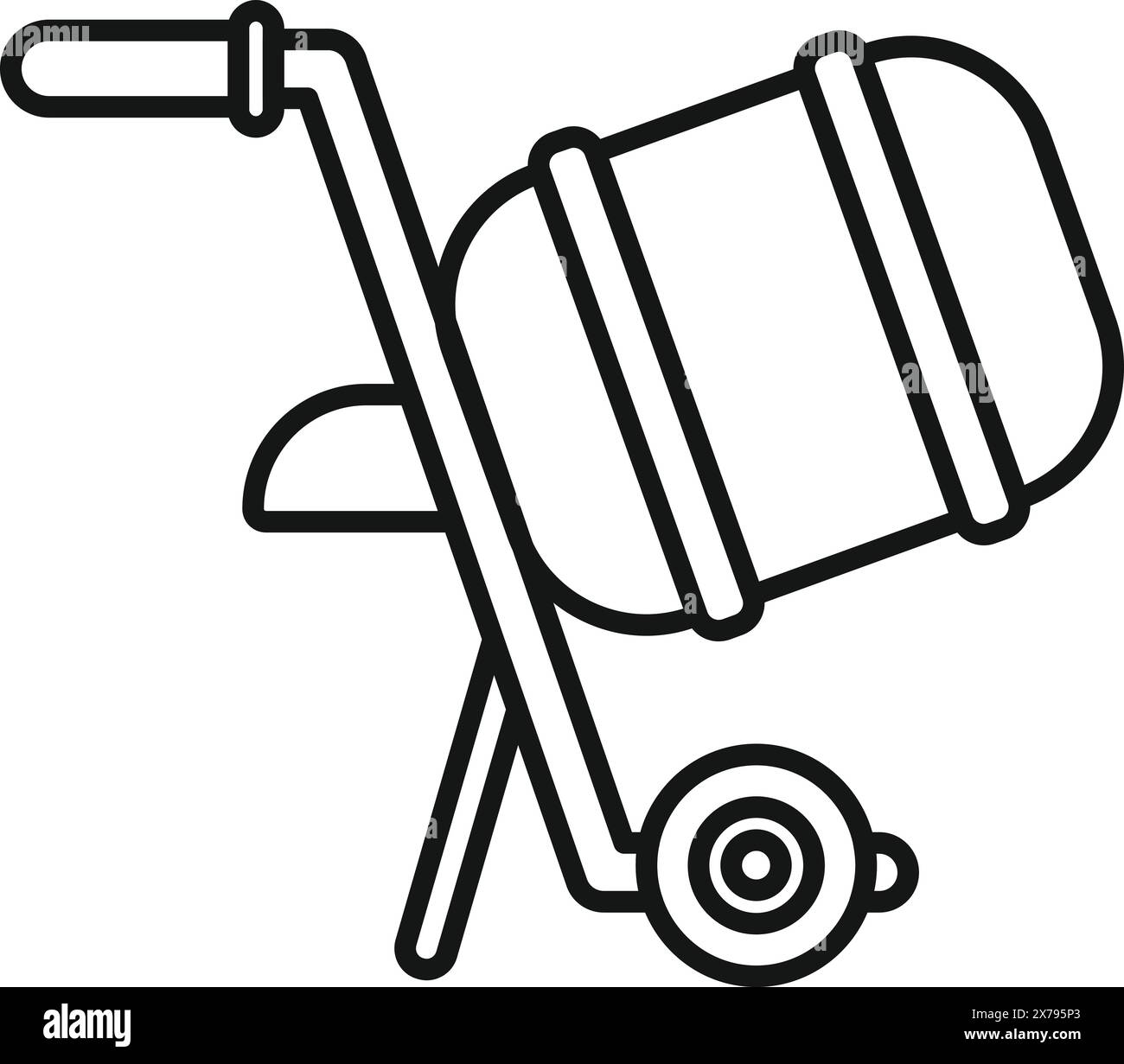 Black and white line illustration of a dolly or hand truck carrying a barrel Stock Vector