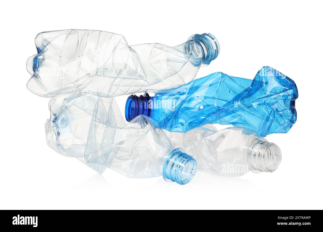 Crumpled disposable plastic bottles isolated on white Stock Photo - Alamy