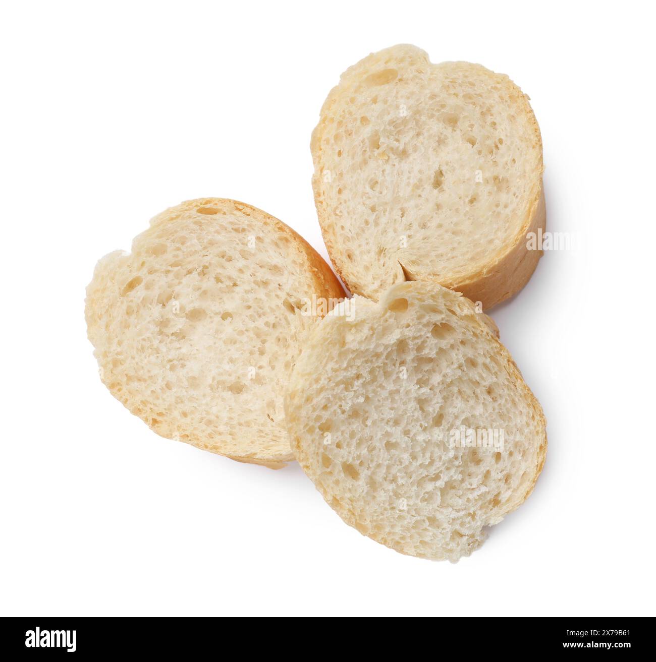 Pieces of fresh baguette isolated on white, top view Stock Photo - Alamy
