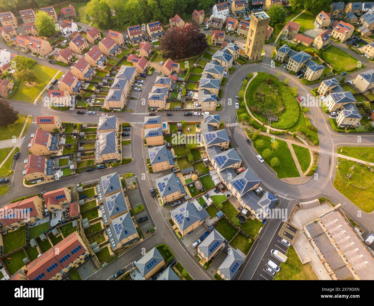 Aerial drone view of the Cane Hill area in Coulsdon, UK, with new