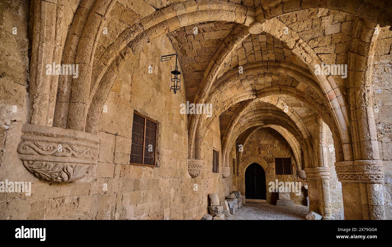 A stone corridor with a vaulted ceiling in a medieval fortress, outdoor  area, Archaeological Museum, Old Town, Rhodes Town, Rhodes, Dodecanese,  Greek Stock Photo - Alamy, image size:1300x821