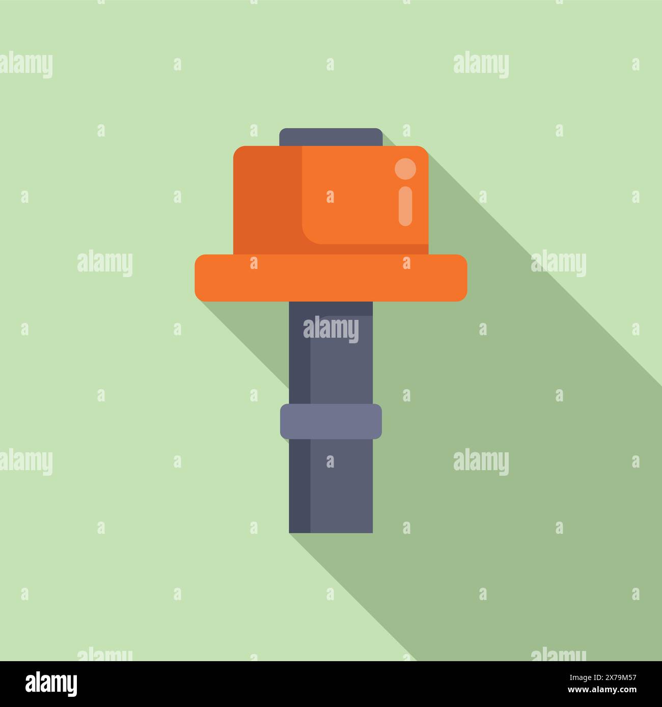 Modern flat design icon featuring a stylized orange sledgehammer with shadow on a green background Stock Vector