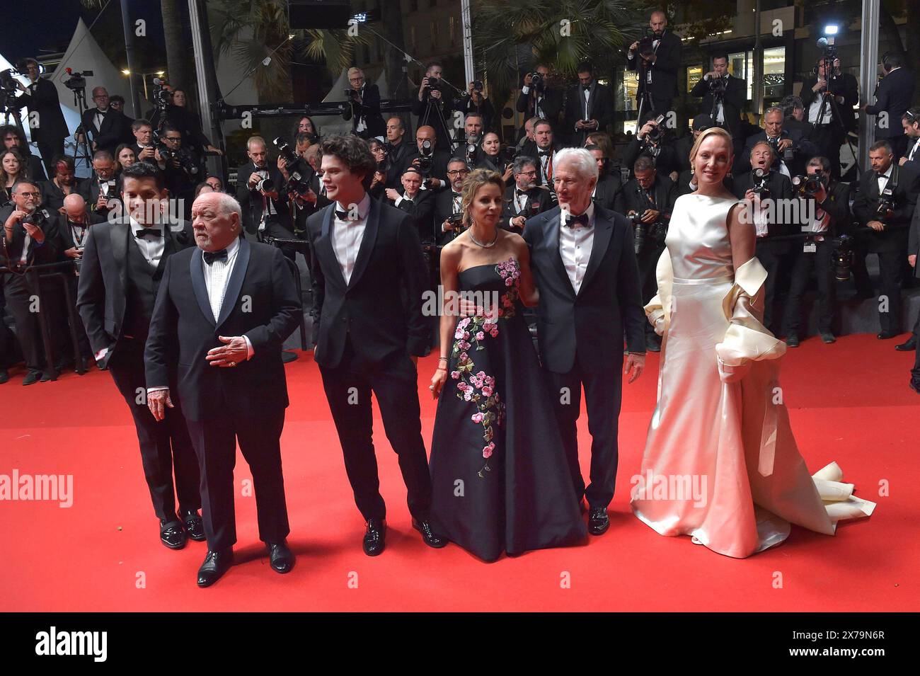Cannes, France. 17th May, 2024. Alejandra Silva, Richard Gere, Homer James Jigme Gere, and Uma Thurman attend the 'Oh, Canada' Red Carpet at the 77th annual Cannes Film Festival at Palais des Festivals on May 17, 2024 in Cannes, France. Photo by Rocco Spaziani/UPI Credit: UPI/Alamy Live News Stock Photo