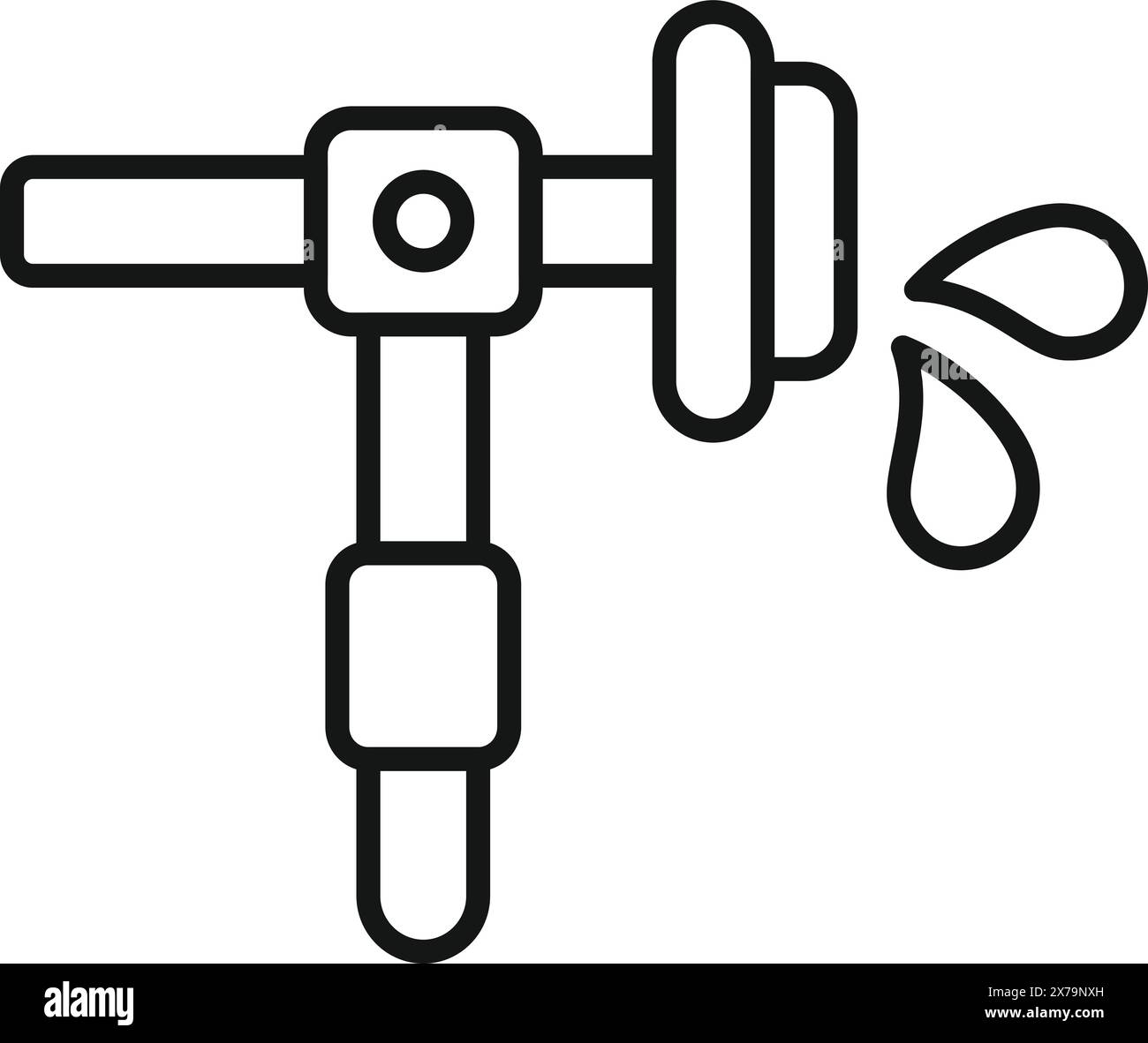 Outline drawing of a water tap with a drop, symbolizing water