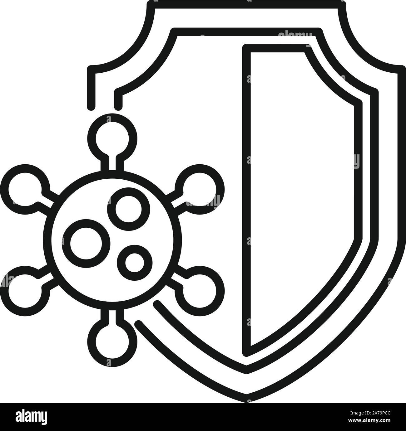 Simple and minimalistic virus protection shield icon as a symbolic