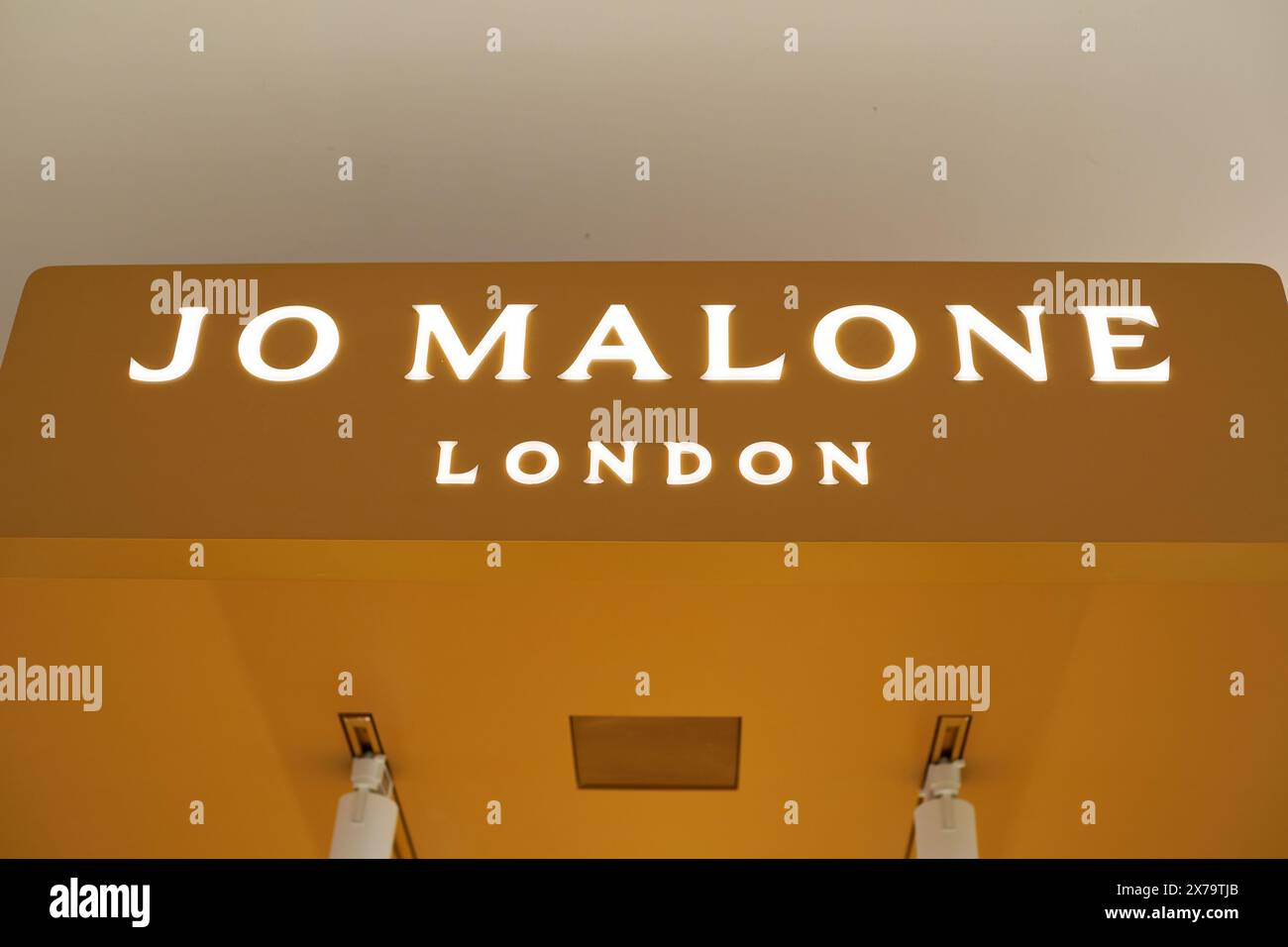 HONG KONG, CHINA - DECEMBER 05, 2023: Jo Malone London sign as seen at Gingerbread Land Pop-up at Ocean Terminal Lobby, Harbour City shopping centre. Stock Photo