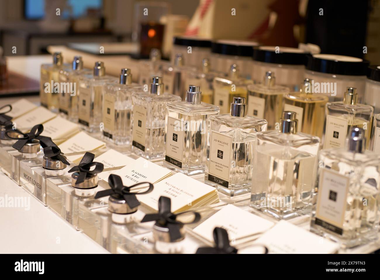 HONG KONG, CHINA - DECEMBER 05, 2023: close up shot of cologne bottles ...