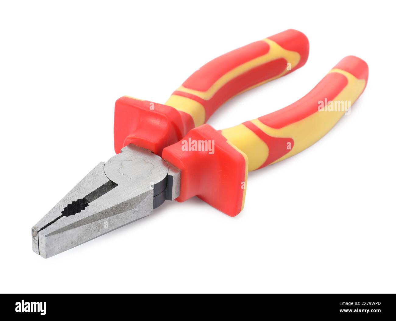 New combination pliers isolated on white. Construction tool Stock Photo