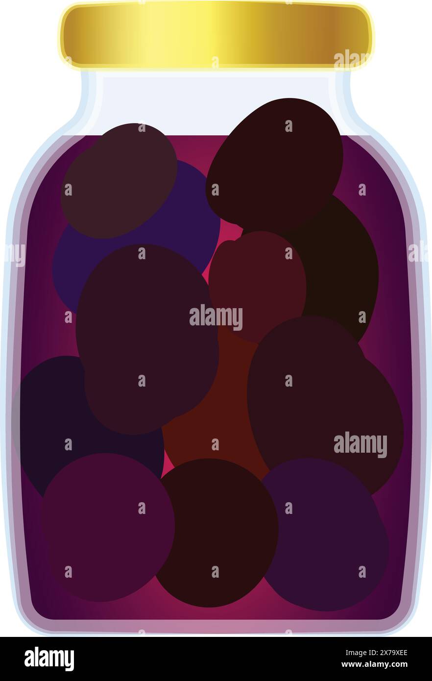 Colorful digital drawing featuring preserved round fruits in a sealed jar Stock Vector