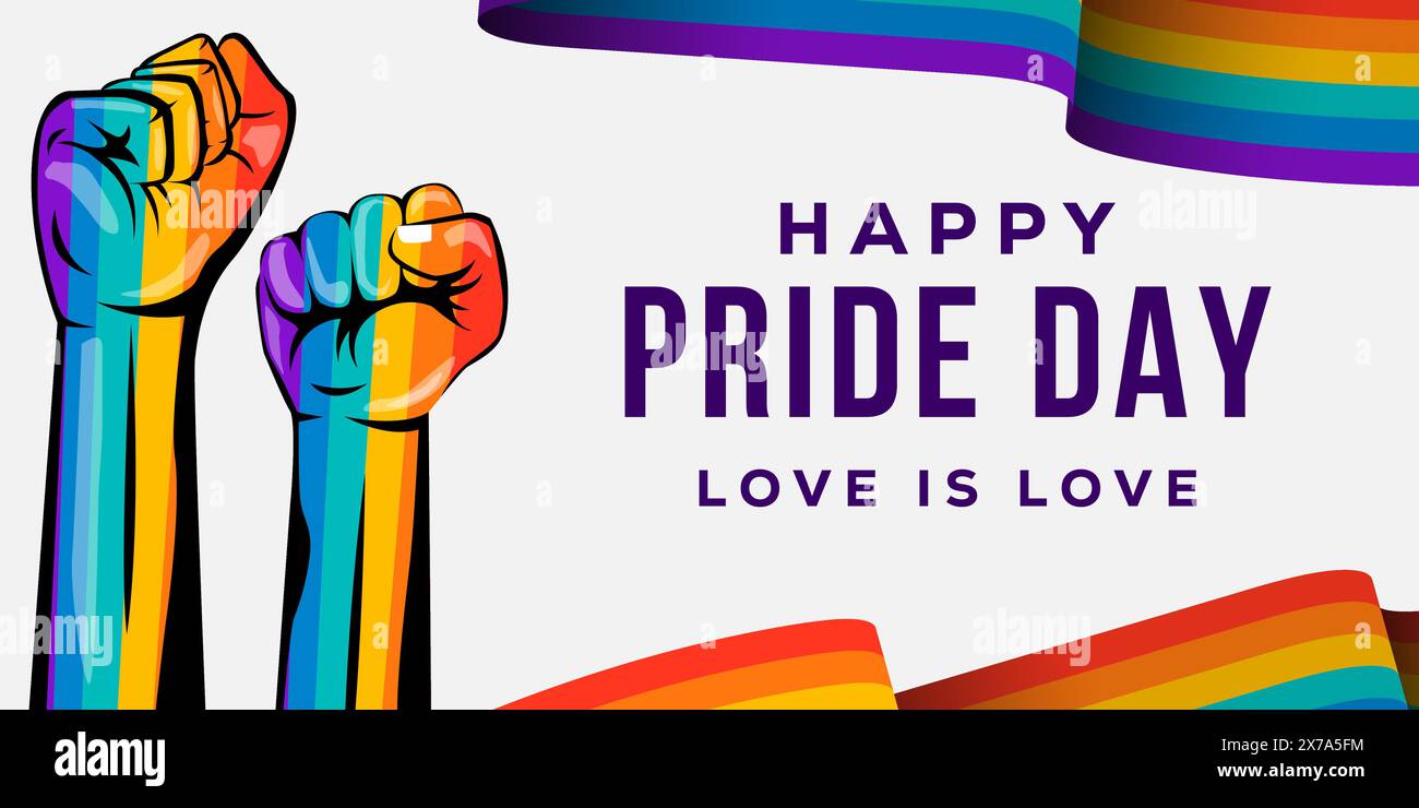happy pride day horizontal banner with rainbow color hands Stock Vector ...