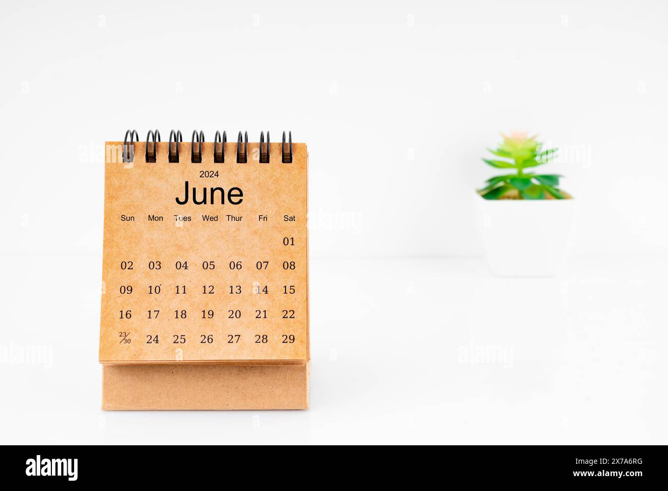 June 2024 Monthly desk calendar for 2024 year with plant pot on white ...