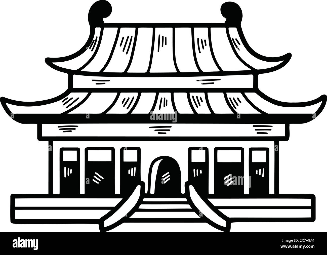a Old architectural buildings in Chinese or Japanese style Hand drawn in line style Stock Vector