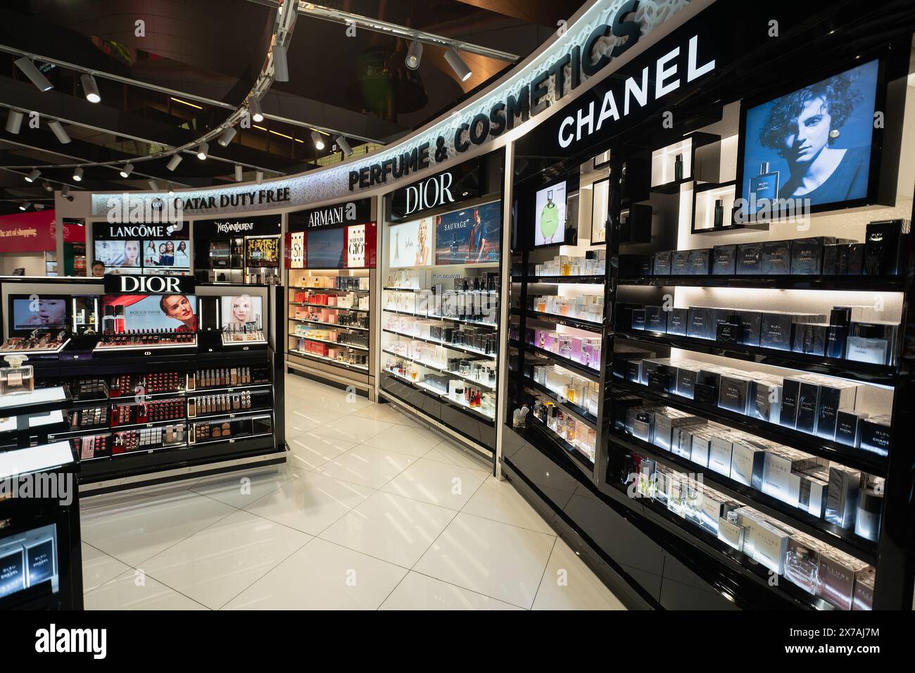 DOHA, QATAR - OCTOBER 13, 2023: perfume and cosmetics products for sale