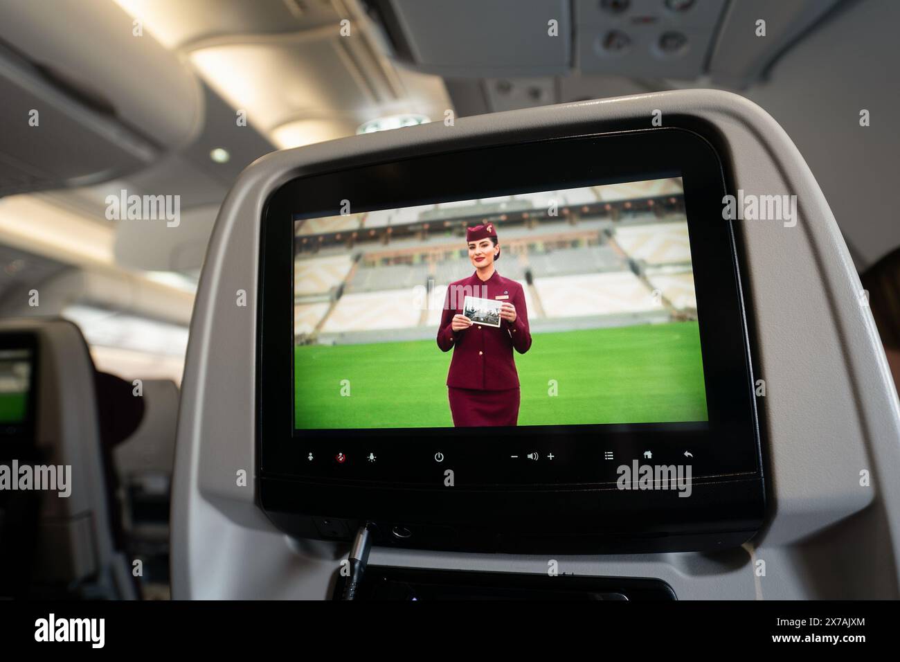 DOHA, QATAR OCTOBER 13, 2023 a Qatar Airways Airbus A380 economy