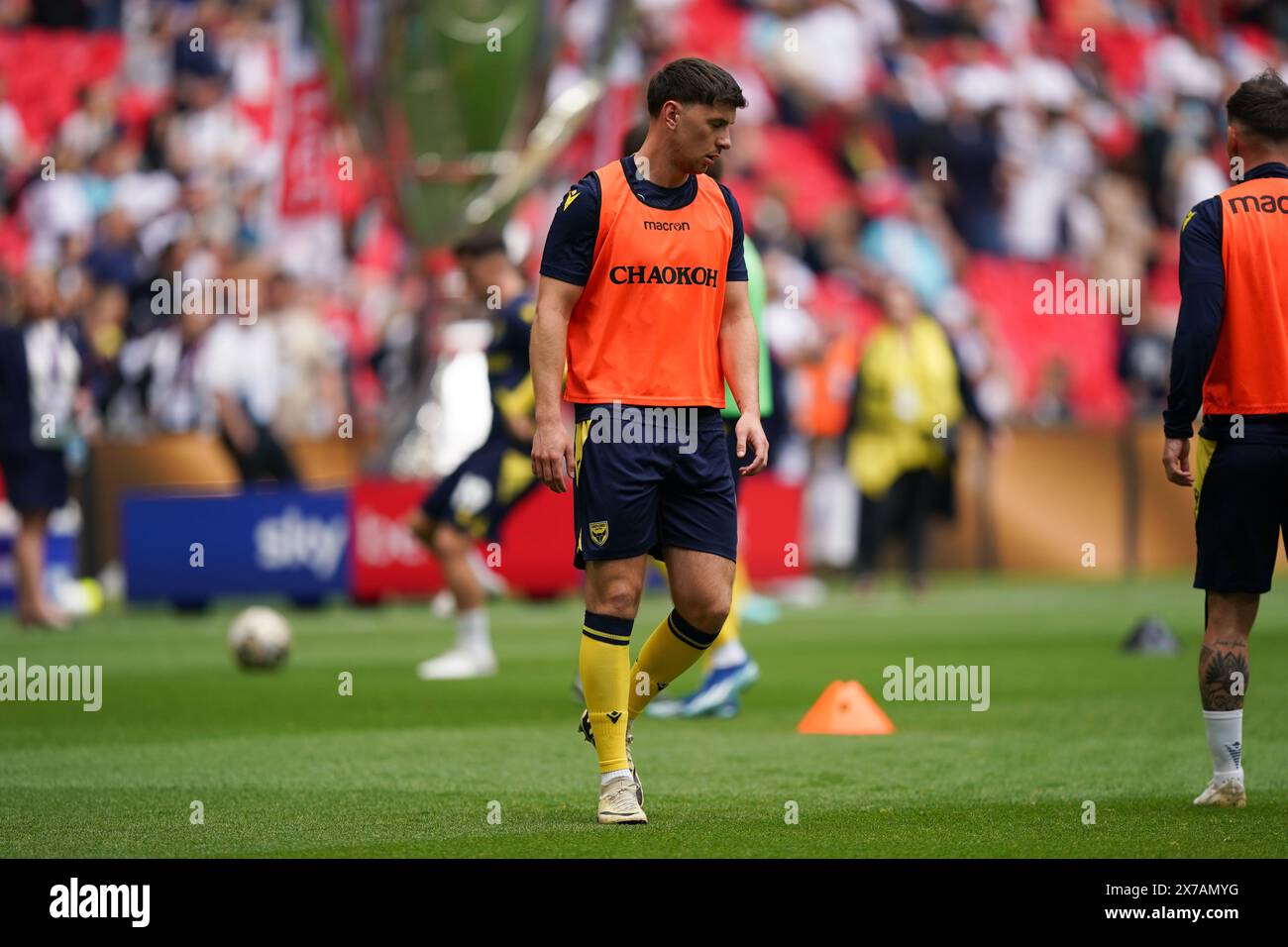 LONDON, ENGLAND - MAY 18: Mark Harris of Oxford United warming up prior to the Sky Bet League One Play-Off Final match between Bolton Wanderers and Oxford United at Wembley Stadium on May 18, 2024 in London, England.(Photo by Dylan Hepworth/MB Media) Stock Photo