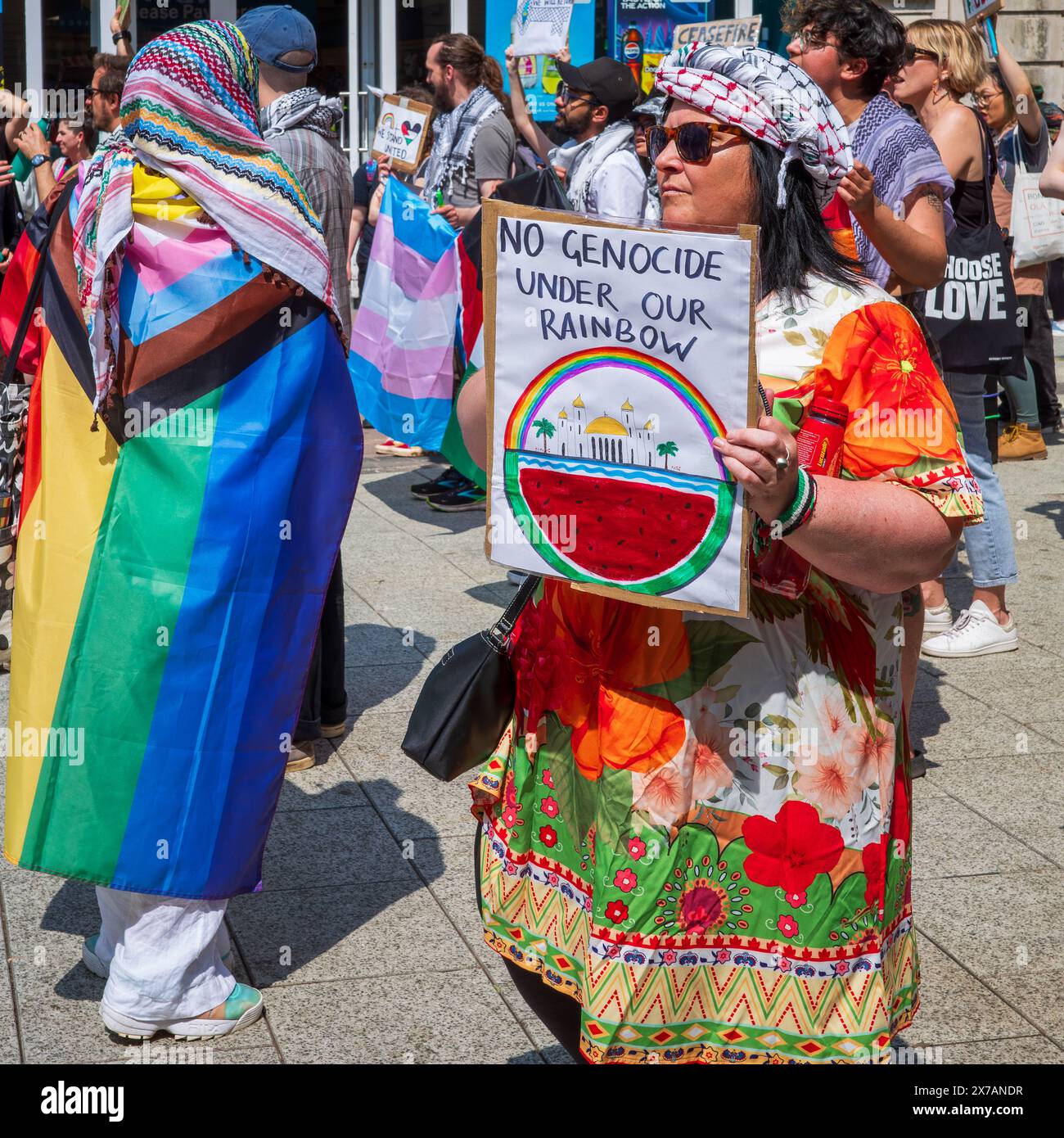Colourful Demonstrator in a Pro-Palestine and Anti-Israel street