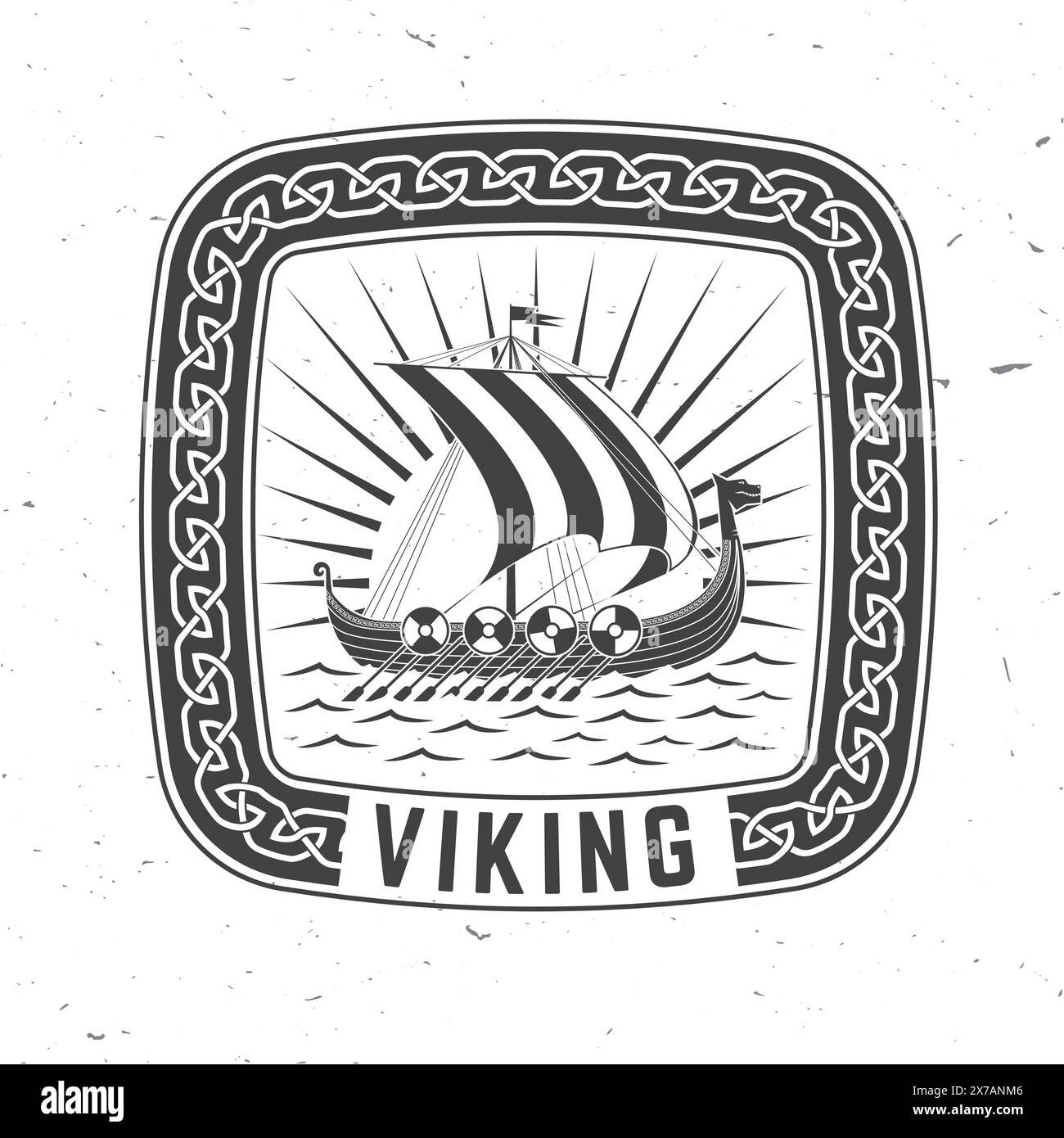 Viking ship logo, badge, sticker with native ornament borders. Vector ...