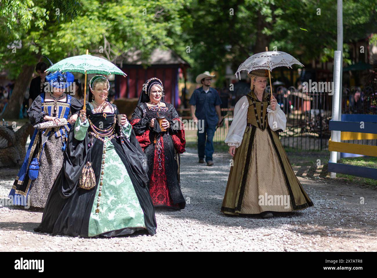 Houston, Texas, USA. 18th May, 2024. Women in 16century costumes show