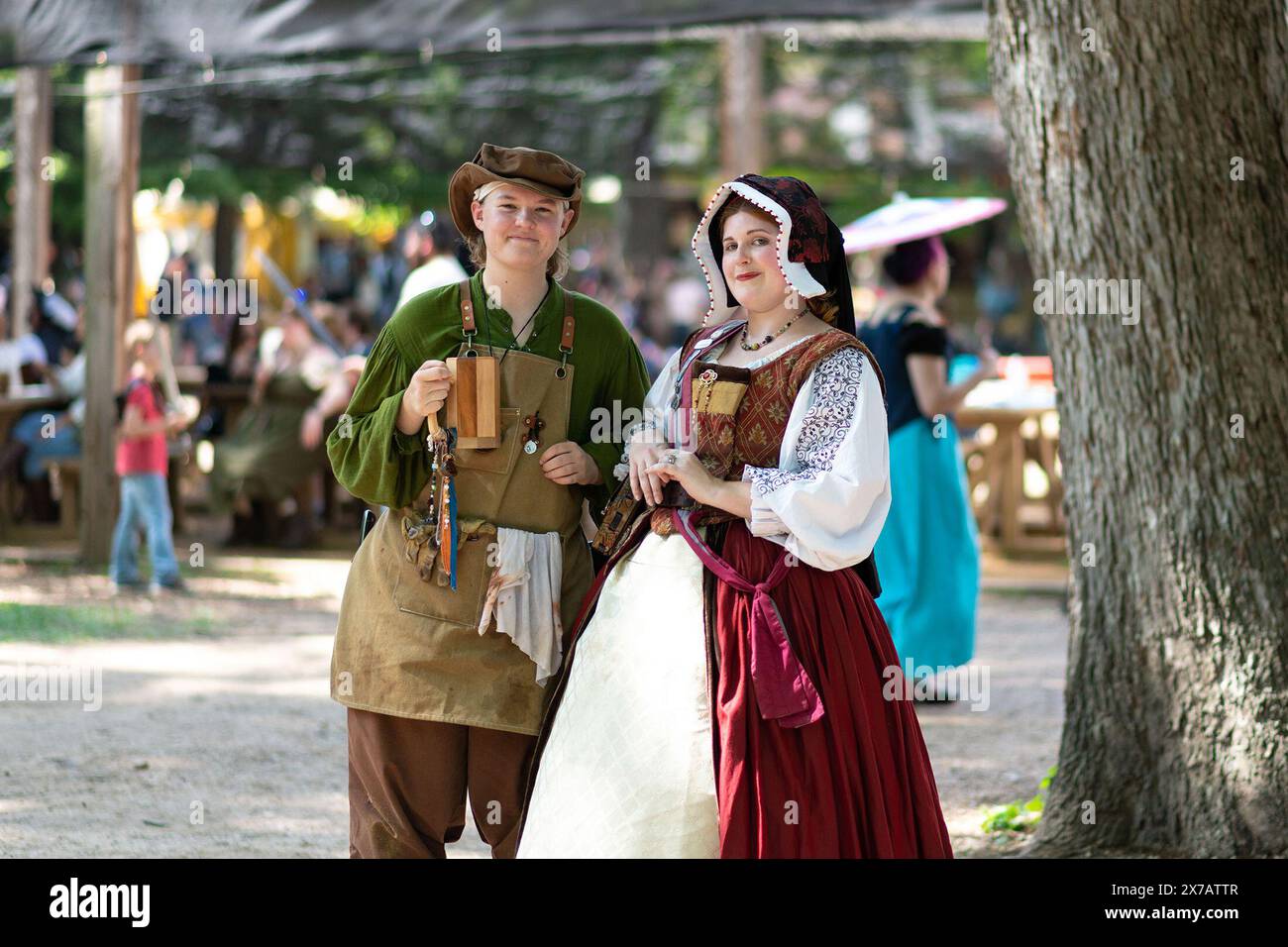 Houston, Texas, USA. 18th May, 2024. Women in 16century costumes are