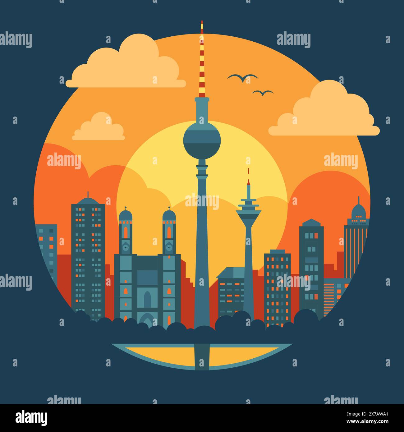 Berlin City Skyline Travel Round Icon Stock Vector Image & Art Alamy