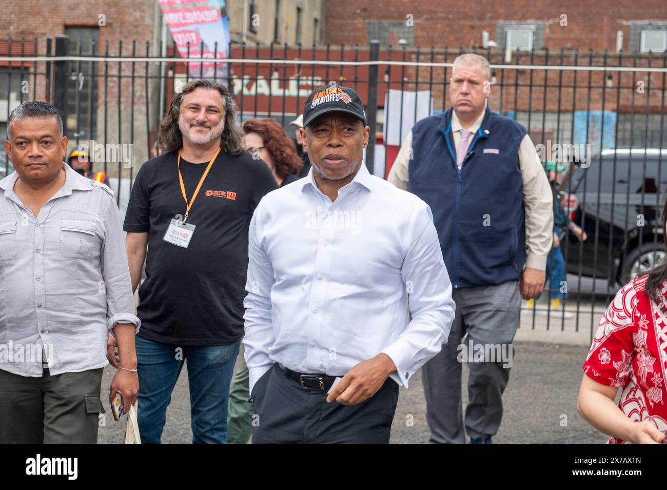 New York City Mayor Eric Adams (C) arrives at the Indonesian Culinary